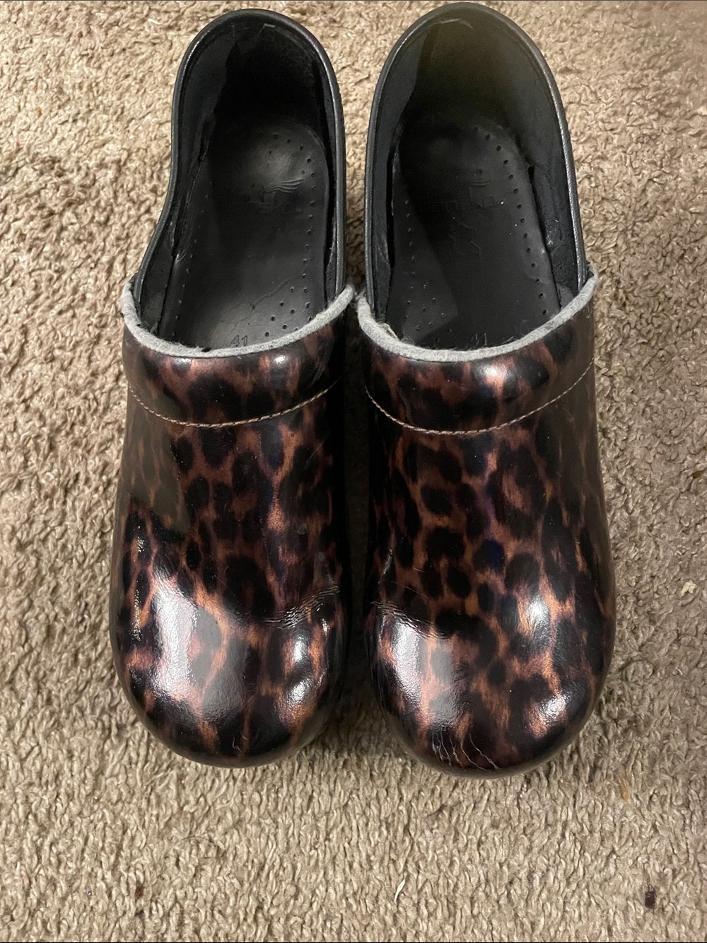 Dansko Leopard-Pattern Clogs in Brown and Black